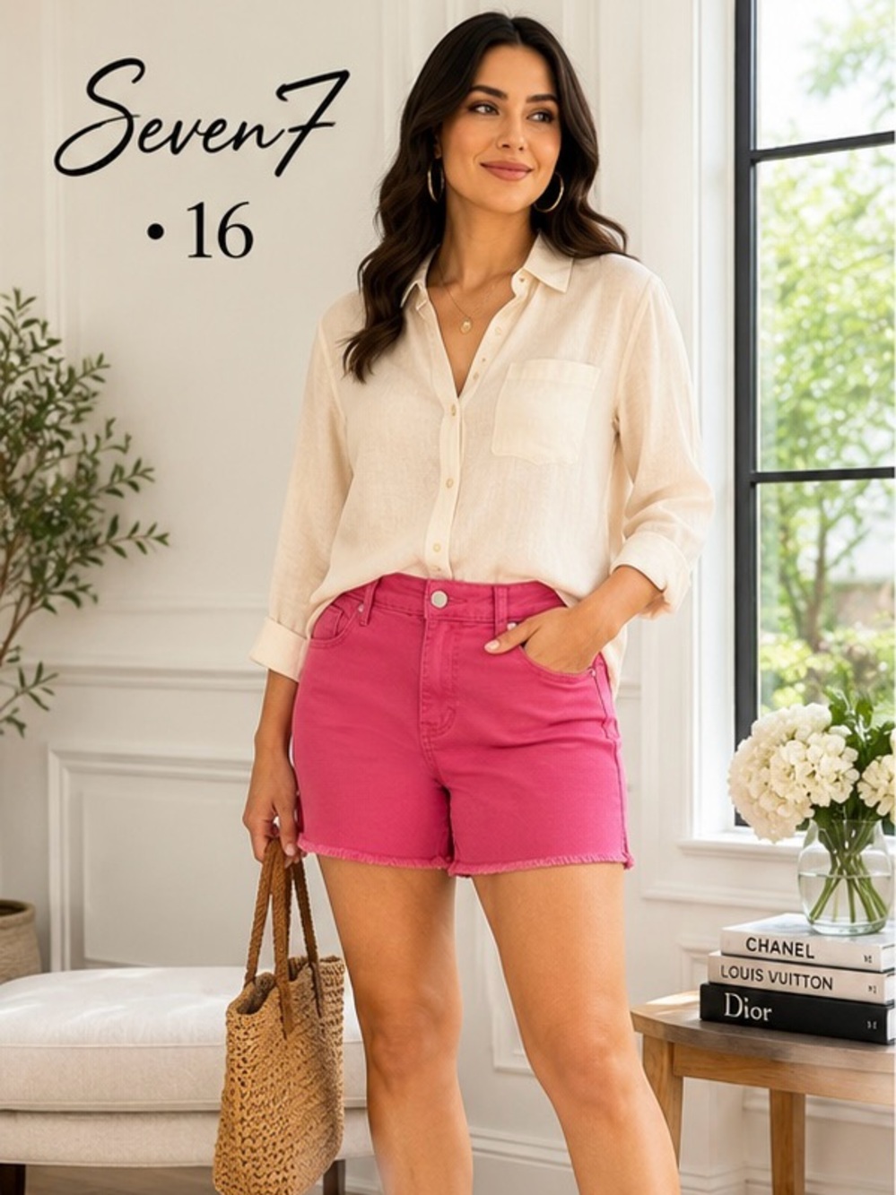 Seven7 Weekend Hot Pink Raw Hem Stretch Shorts Size 16